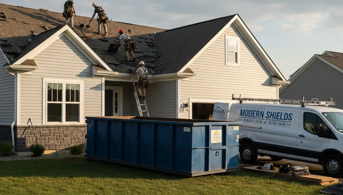 Roof replacement crew installing new shingles on Nashville TN home exterior by Next Level Exteriors